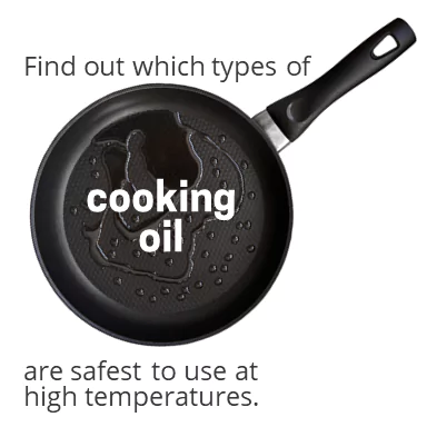 Frying pan with cooking oil. Find out which types of cooking oil are safest to use at high temperatures.