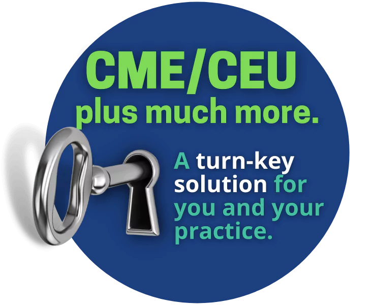 A key inserted in a lock, metaphor for a turn-key nutrition CME solution