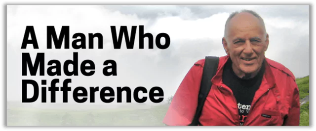 Harry Gaples in a mountainous setting, alongside the heading "A Man Who Made a Difference"